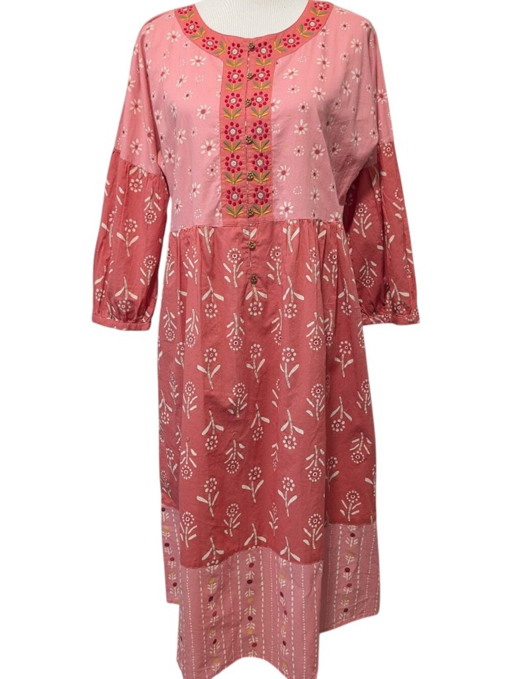 Gudrun Sjoden Womens Size M Pink Floral Embroidered Pockets Organic Cotton Dress